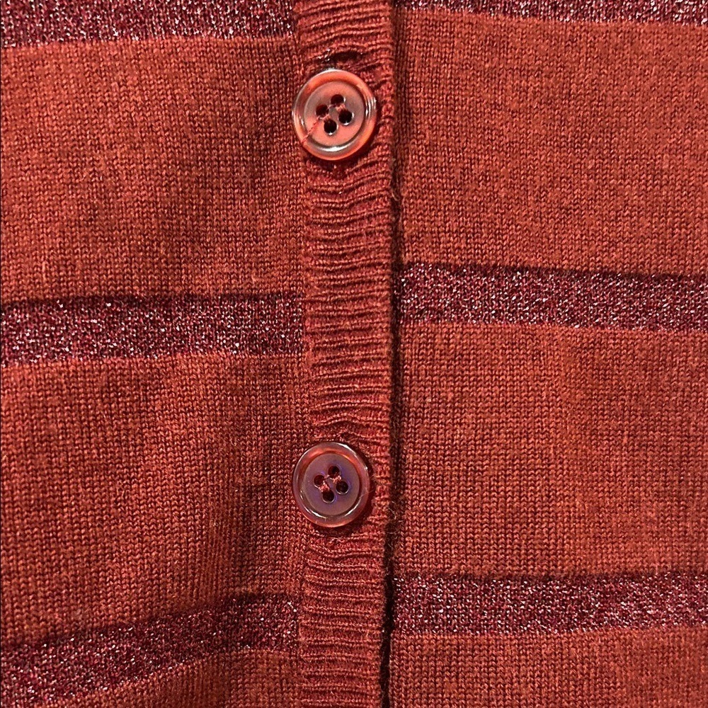ModCloth Burgundy V-Neck Button Cardigan W/ Glitter Stripes Size L - Picture 6 of 7